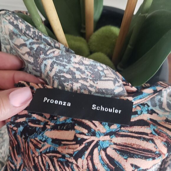 New PROENZA SCHOULER 100% Silk Print Sleeveless Bias Hem Hi Low Tunic Top Sz SM - Picture 12 of 15